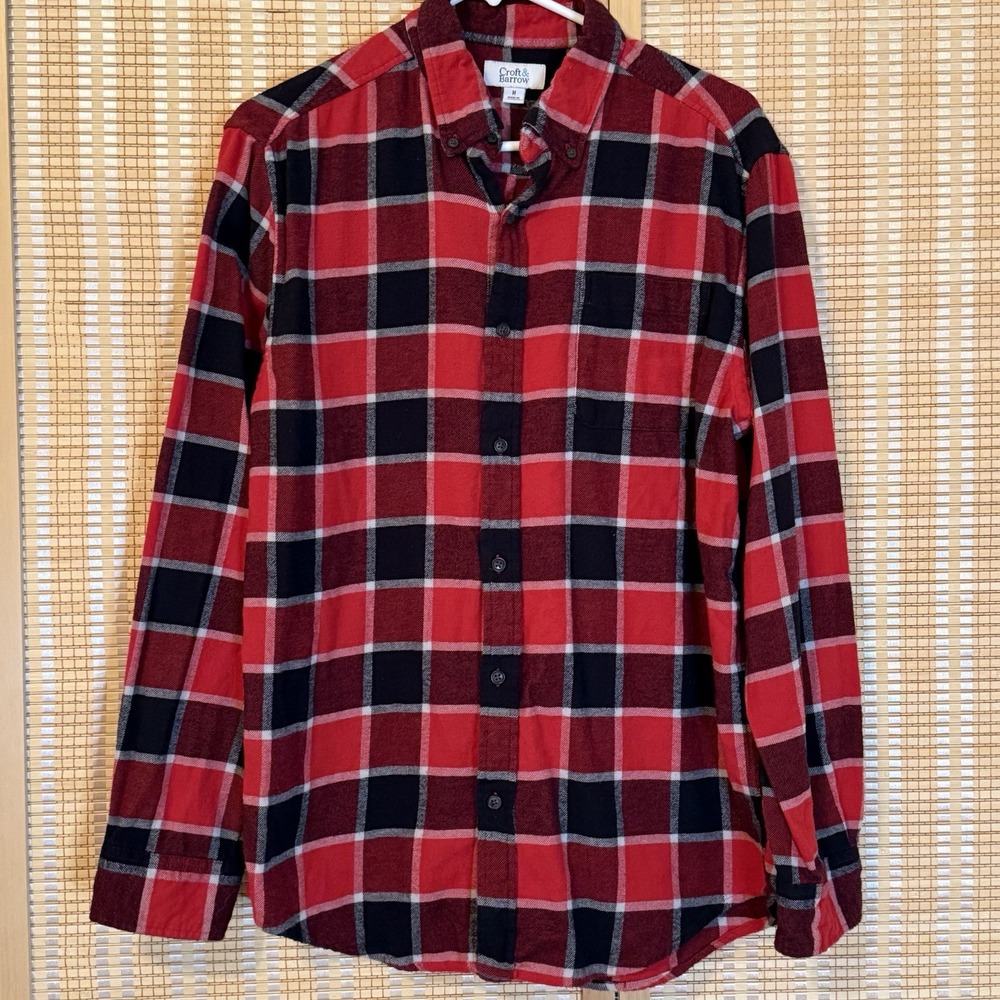 Croft & Barrow Men's M Flannel Shirt Red Plaid Outdoor Western Preppy Ranchcore